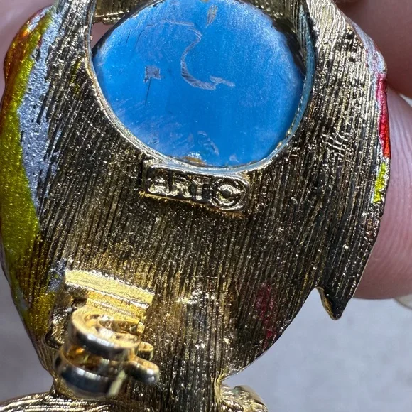 Vintage Cockatoo Brooch with Blue Gem signed ART - Picture 6 of 11